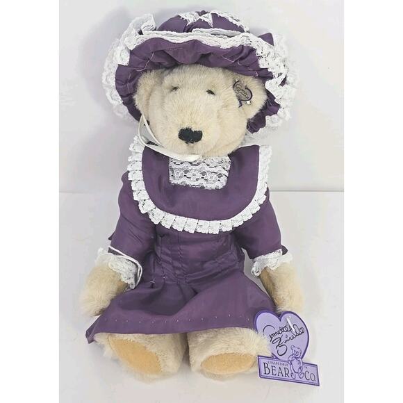 Annette Funicello Collectible Bear Co White Bear w/ Purple Dress and Hat U319 - Picture 1 of 7